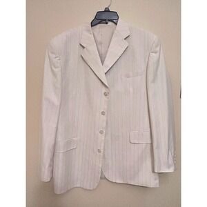 Zandello Pinstripe Blazer Mens 44R Cream Excellent 4-Button Sport Coat Jacket